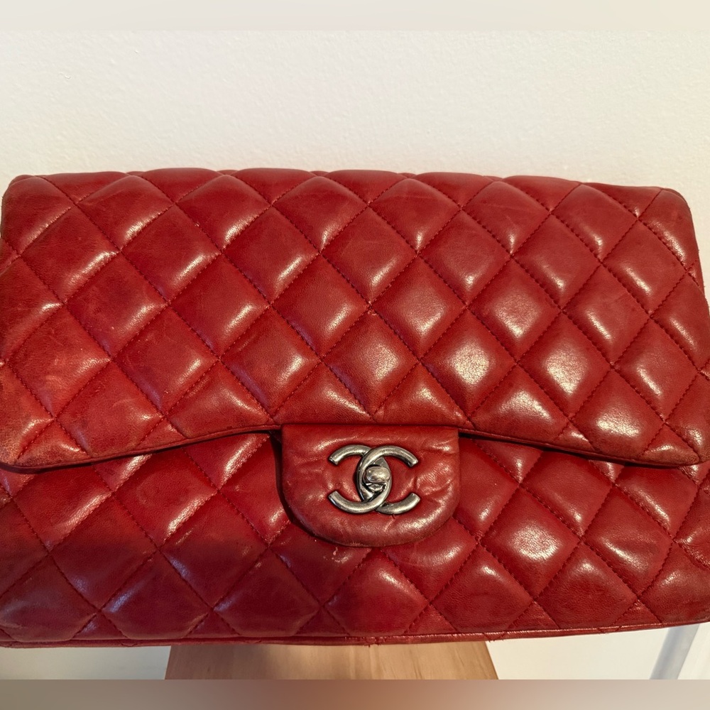CHANEL Red Quilted Clutch